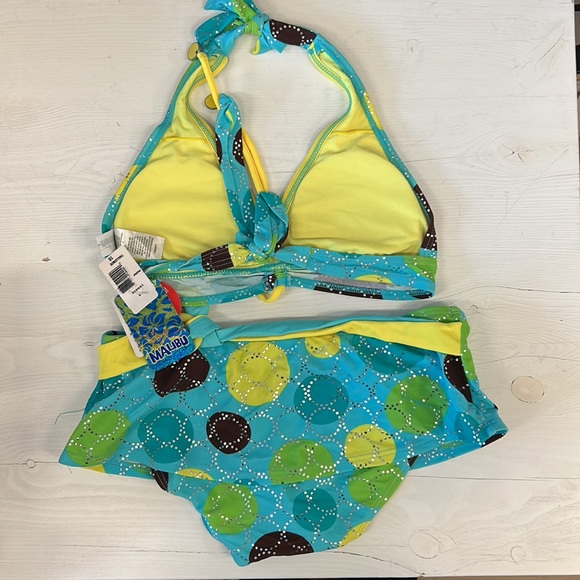 NWT MALIBU Blue/Brown Triangle Bikini - Picture 4 of 6